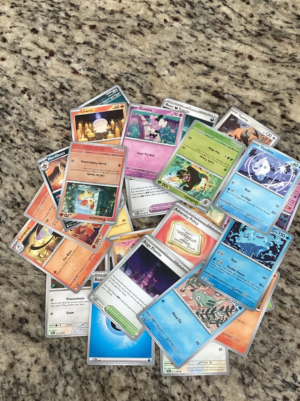 Pokemon Trading Cards - Blue, Orange, Pink, Green